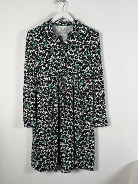 Boden Womens Alma Floral Jersey Shirt Dress Black White Long Sleeve Size 6R